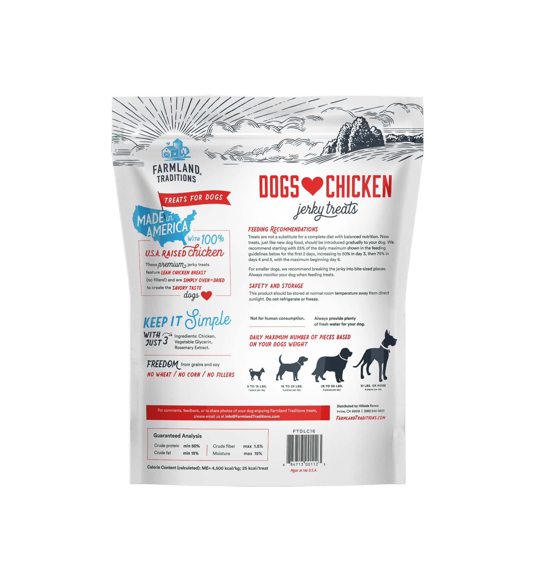 Farmland Traditions Dogs Love Chicken Jerky Dog Treats with Only 3 Ingredients and No Fillers, 6 Ounce Bag